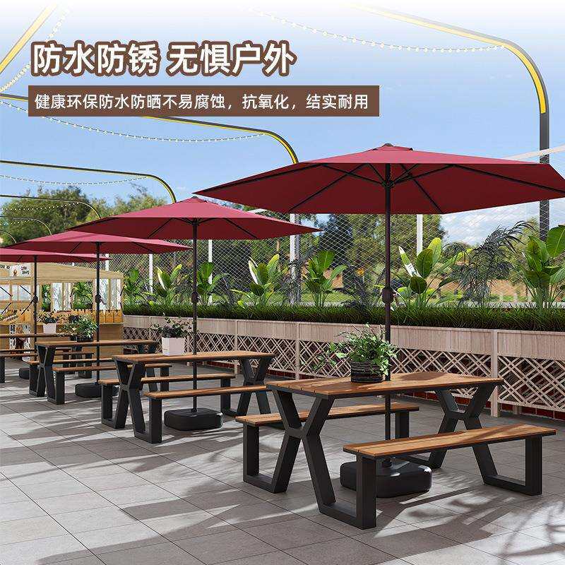 户外连体桌椅组合景区室外露天长凳广场小吃街座椅一体餐铁艺桌椅
