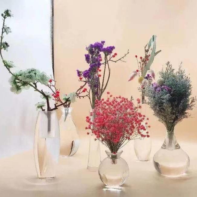 亚克力轻奢水晶花瓶摆件客厅插花仿真花现代简约欧式餐桌装饰干花
