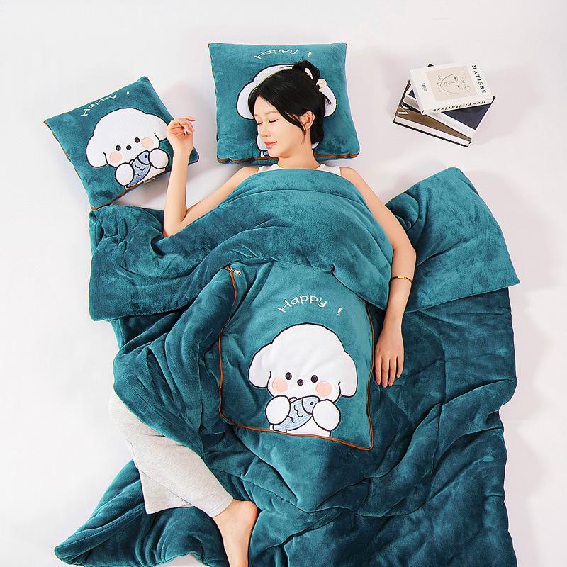 冬季加厚抱枕被子两用加厚二合一折叠汽车载枕头被办公室午睡毯子