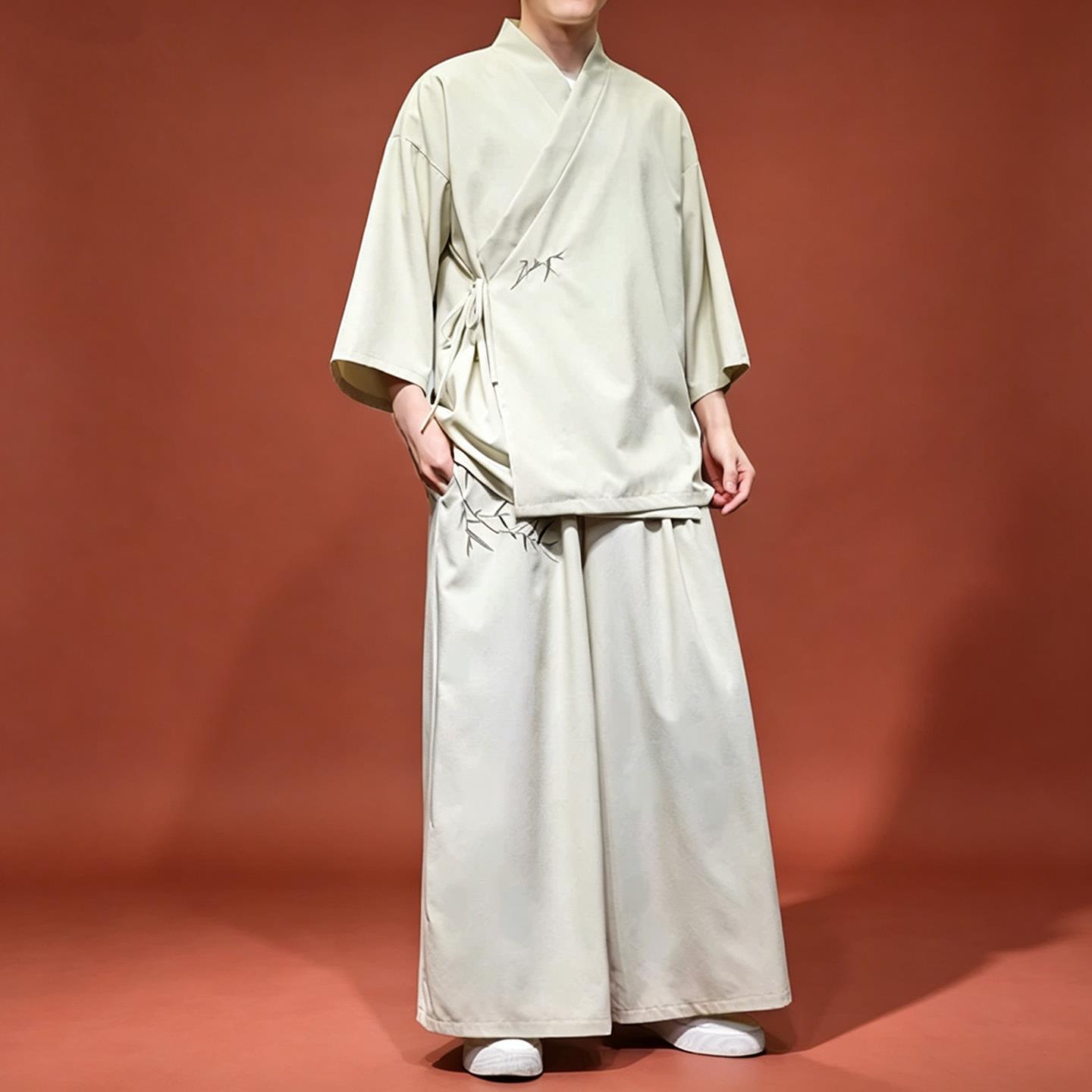 明制汉服男大尺码交领右衽短衫半臂短袖套装改良日常可穿道袍两件