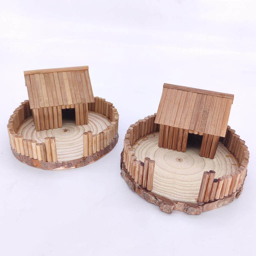 包邮创意DIY手工竹艺迷你圆木片小木屋院子模型学校手工立构模型