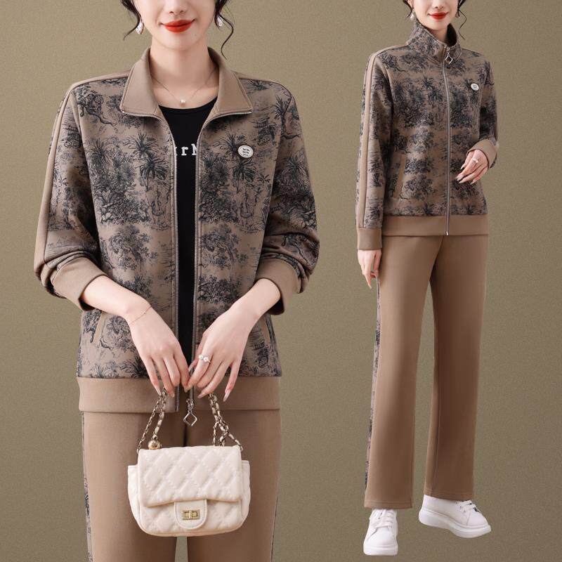 妈妈春秋运动服套装洋气时尚中老年女春装外套大码休闲跑步三件套