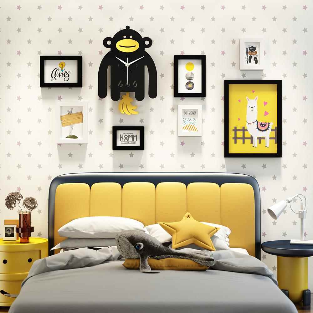 摇实木_71照71_卡墙通实7171木片大猩猩组合装饰相框摆真钟表可换