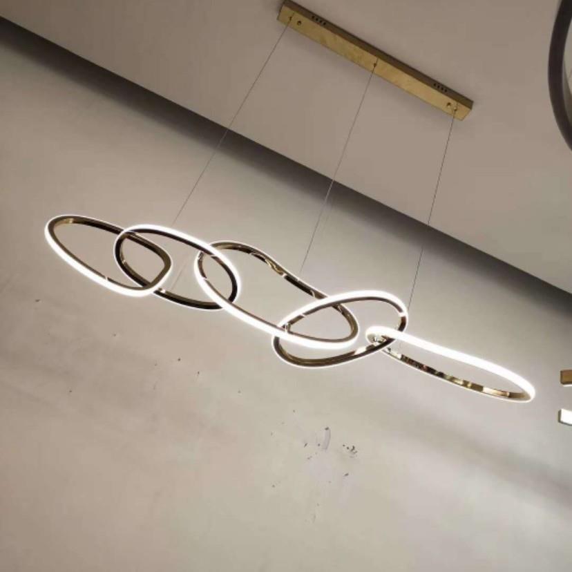 五环简约现代不锈钢餐吊灯创意餐厅吧台设计感艺术灯具设计长条