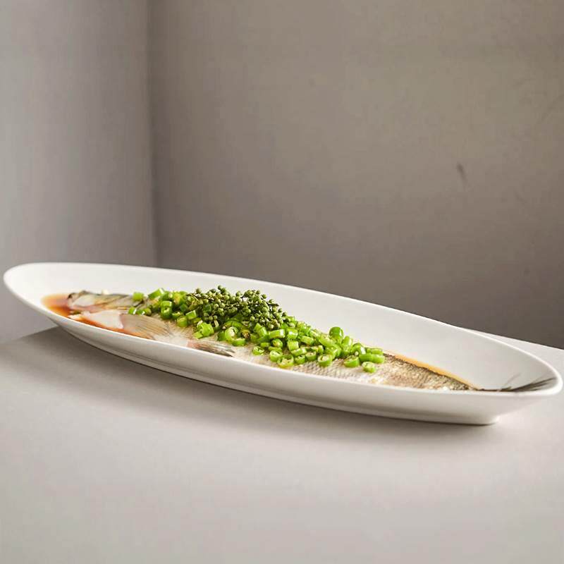 酒店用特大椭圆形陶瓷装翘嘴白水鱼盘子特色招牌菜网红餐具包邮