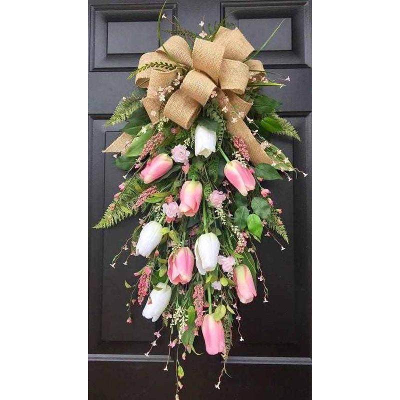 春季热销春季粉色郁金香花环,鲜花速递/花卉仿真/绿植园艺,仿真绿植,淘宝优惠券,粉丝福利购,淘宝优惠卷