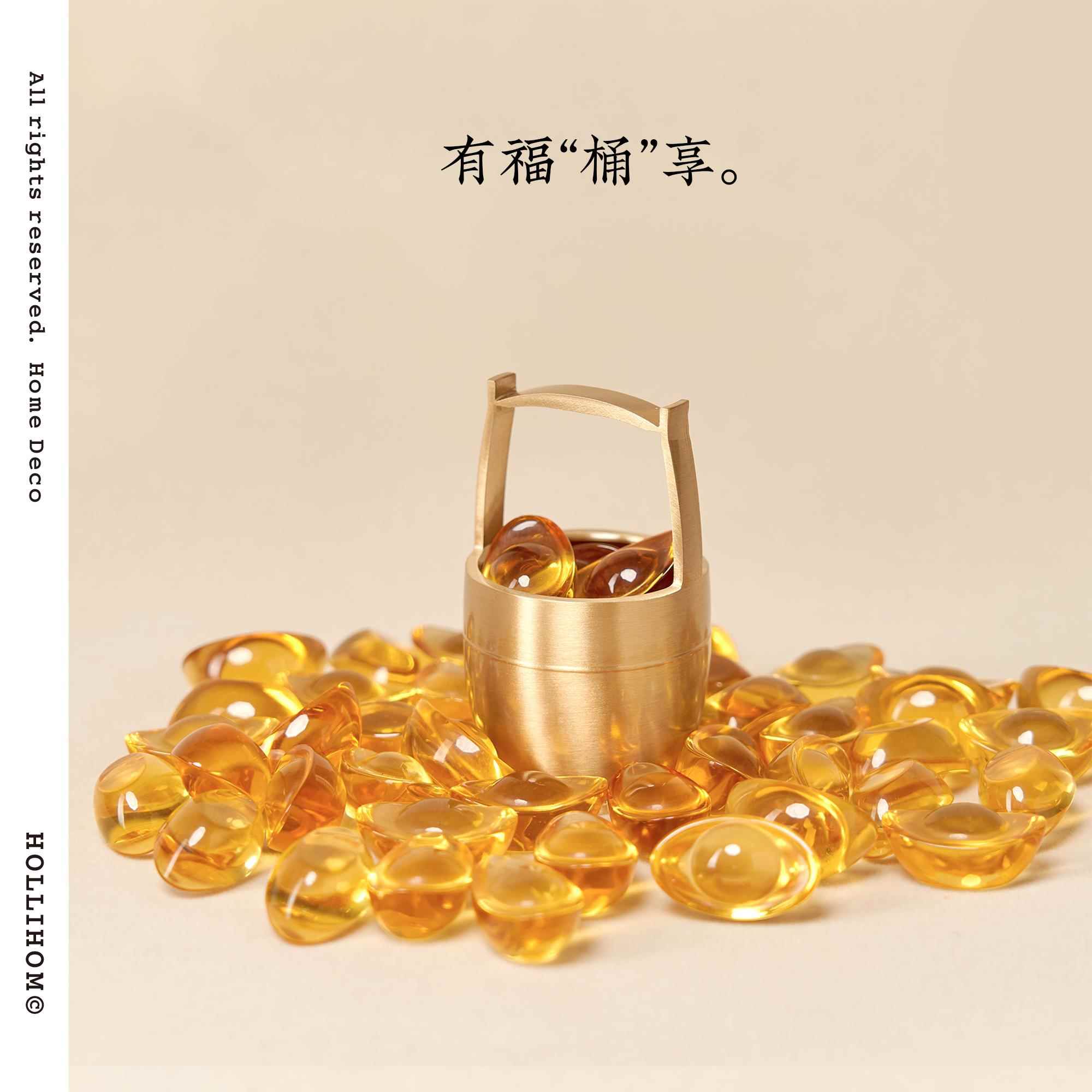 有福桶享 黄铜一桶金摆件 乔迁新家开业工艺装饰布置 创意礼物
