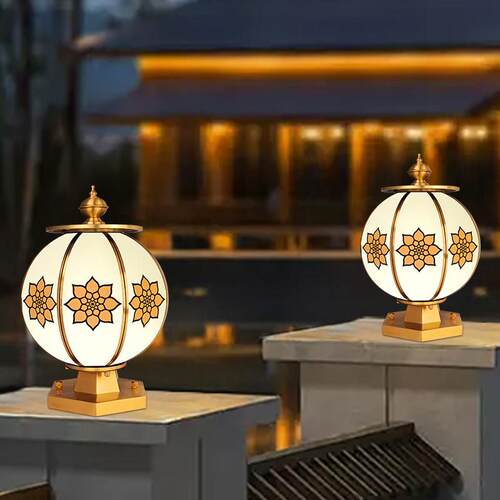 新款纯铜太阳能庭院户外围墙门柱全铜别墅柱子大门灯防水柱头灯