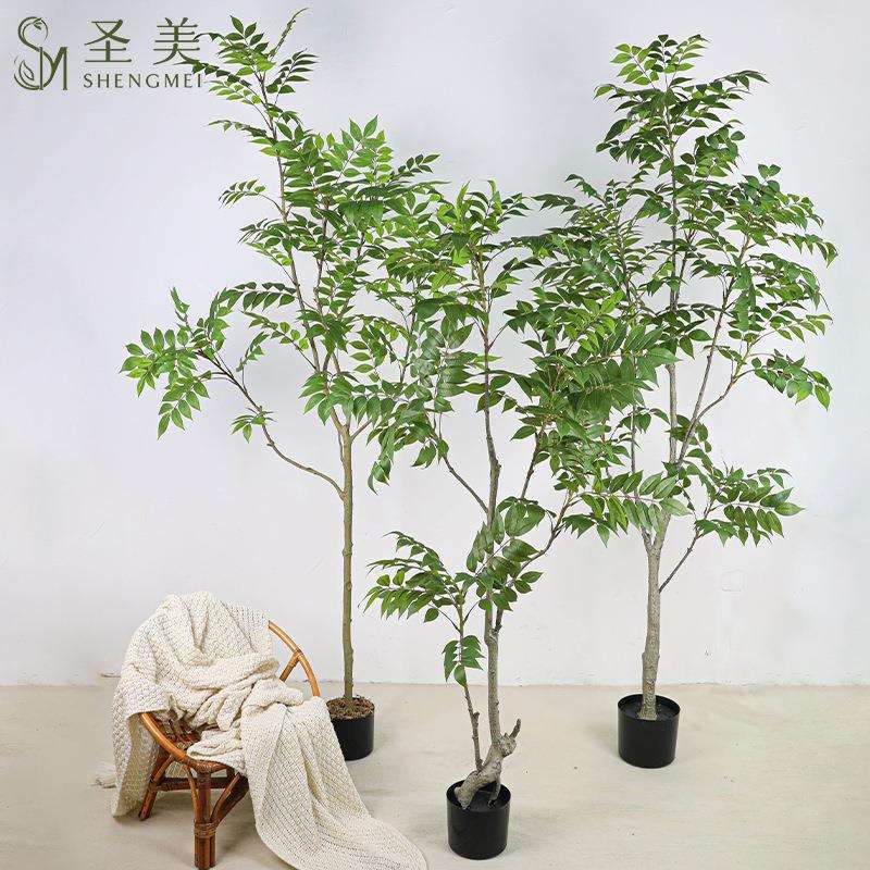 仿真绿植漆木树椿树马醉木南天竹室内客厅装饰摆件落地高端盆栽