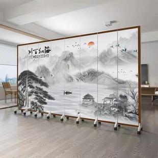 饰定制中式 山水花鸟装 屏风隔断客厅卧室玄关可移动折叠办公室屏风
