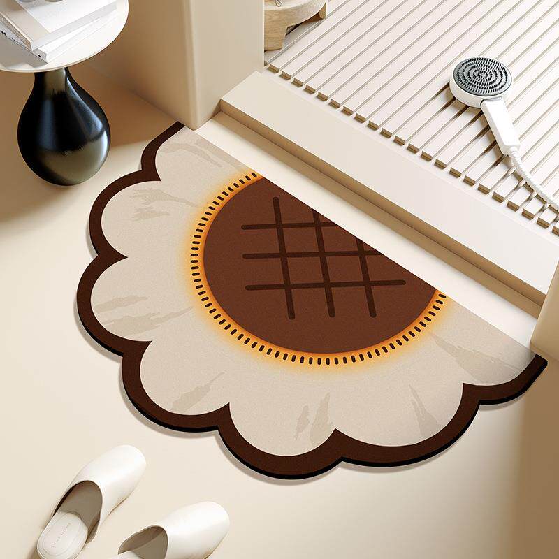 半圆花朵浴室卫生间门口硅藻泥防滑吸水速干地垫厕所厨房脚垫