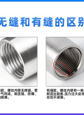 304不锈钢管双内丝接头内牙圆管直接内螺纹316L水管直通4分6分1寸