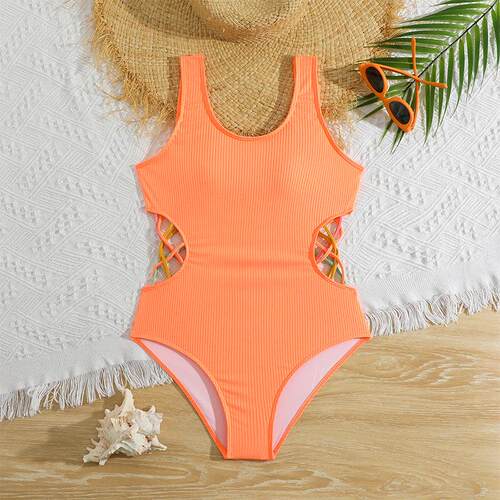 Children's one-piece swimsuit with hollow waist design,