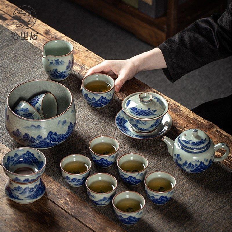 景德镇功夫茶具套组家用青花瓷办公室泡茶壶陶瓷茶杯整套礼盒送礼