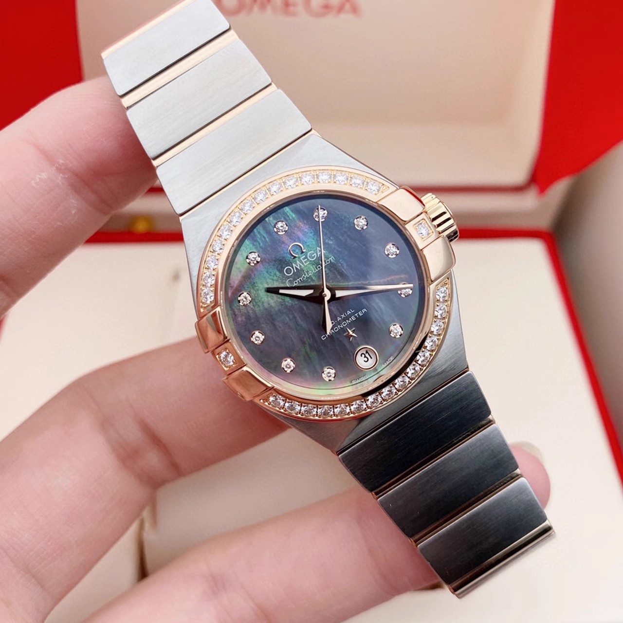 9.8新欧米茄星座女表里外钻27mm自动机械手表123.25.27.20.57.006