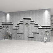 3d徽派建筑背景墙复古怀旧墙纸中式 古风剧本杀酒店饭店包厢壁纸