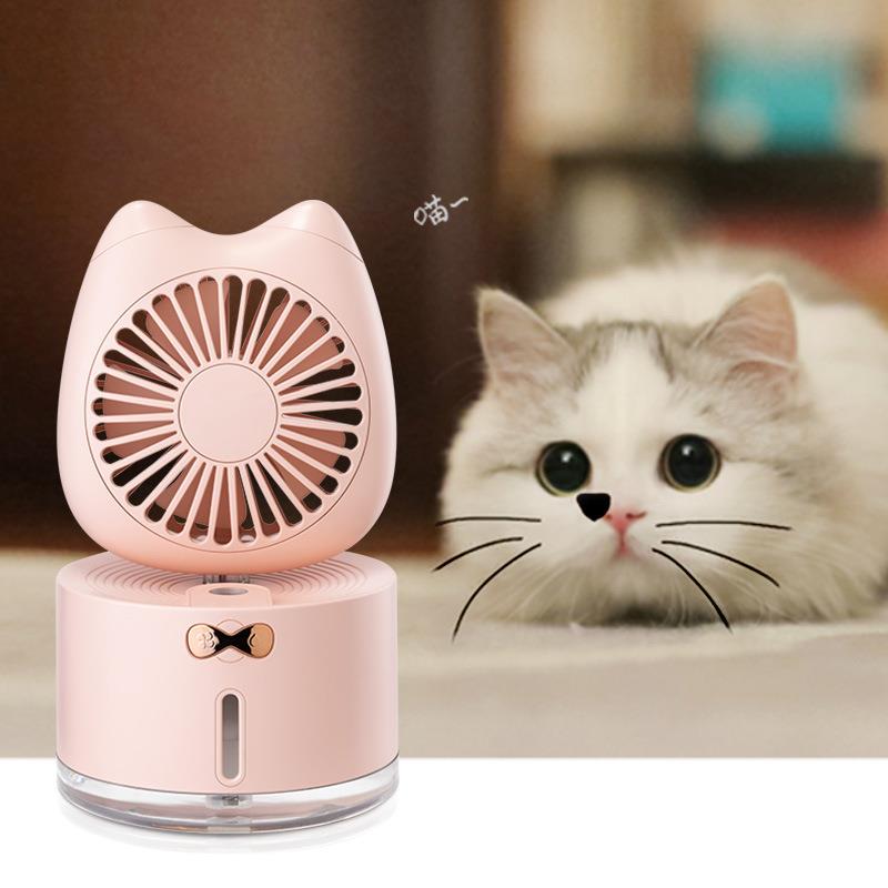 新猫儿喷雾风扇USB小电扇桌面充电喷雾加湿可调风向猫咪迷你风扇