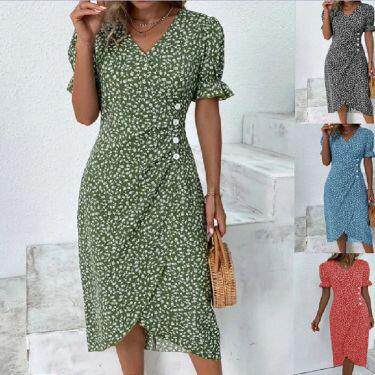 Women's collar floral hem printed dress