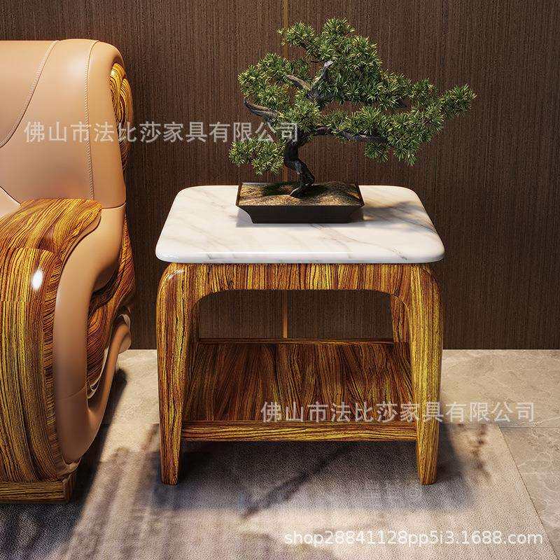 新中式乌金木大理石方几现代简约家用客厅沙发边桌角几小户型实木