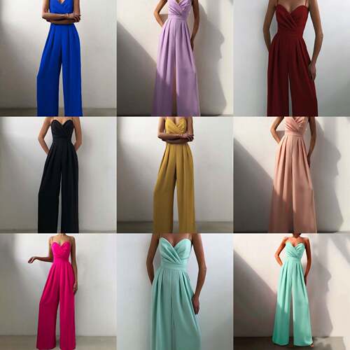 Women Striped Jumpsuit Casual Wear Evening Gown Formal