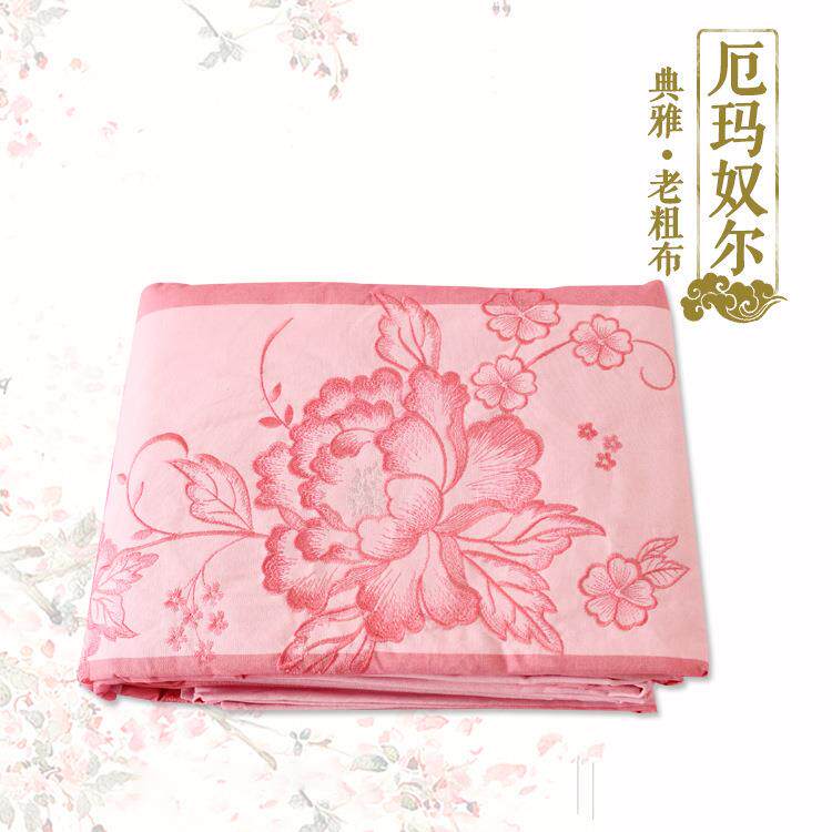 四件套老粗布厂家直销成人床单/被单老粗布粉红色粗布绣花四件套