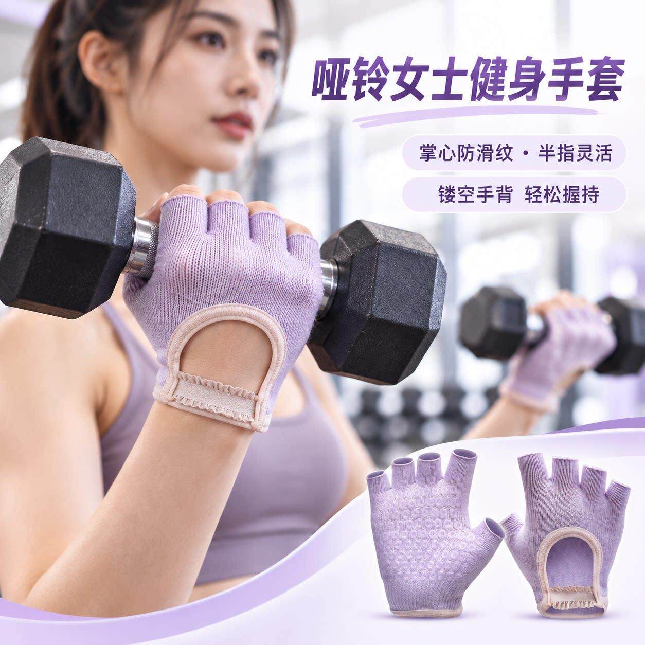 哑铃女士健身家用手套瑜伽防滑普拉提运动专用女士防起茧训练防磨