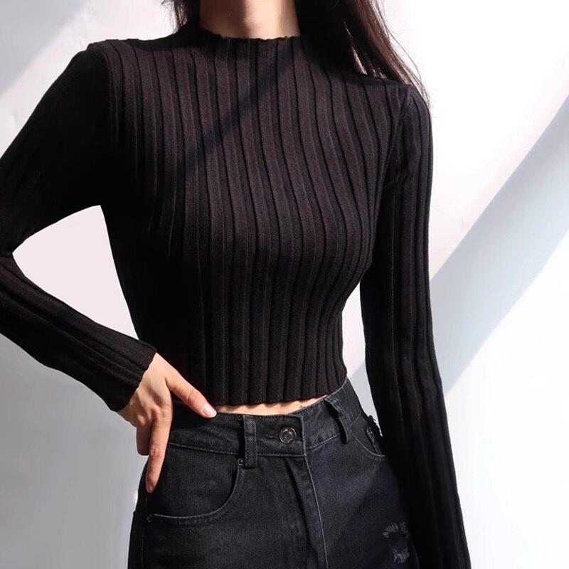 半高领毛衣打底衫女内搭皮草秋冬小个子中领法式掐腰短款针织上衣