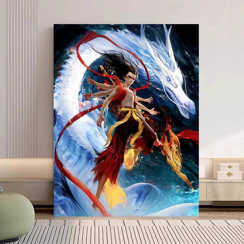 哪吒数字油画diy填充填色魔童闹海申公豹手工画儿童手工肌理挂画