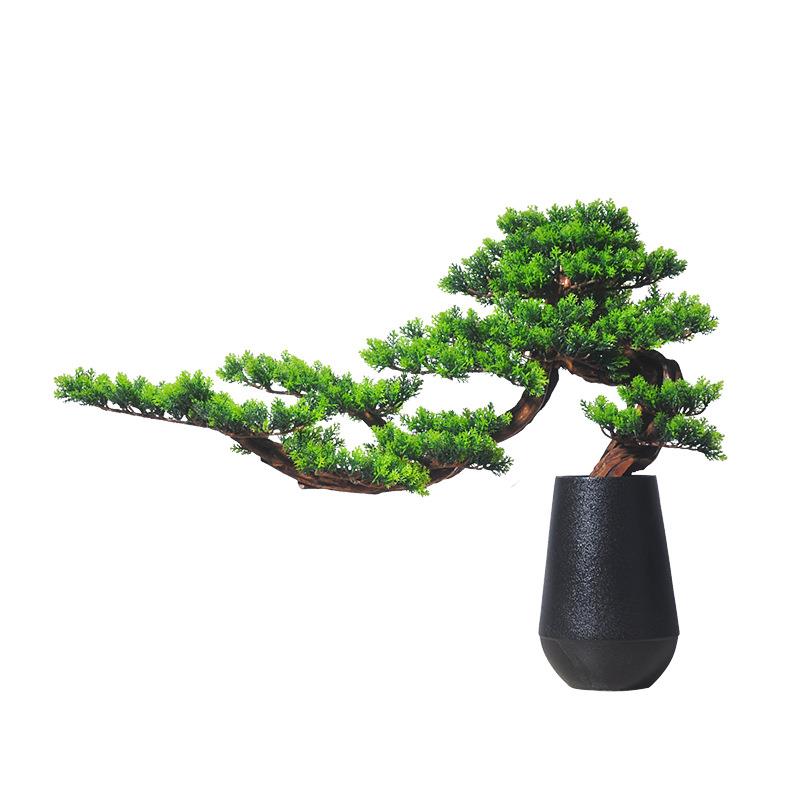 仿真迎客松盆景摆件崖柏根雕工艺品木质创意家居玄关摆件软装饰品