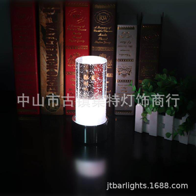LED酒吧餐厅充电吧台灯 圆柱气泡水晶酒店桌灯 七彩烛台小夜灯