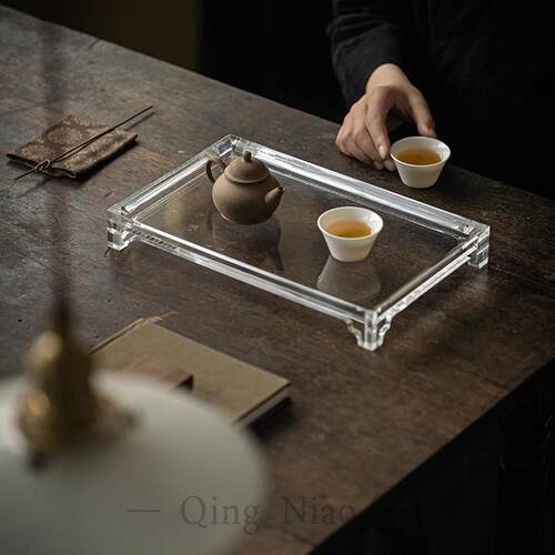 亚克力简约长方形托盘茶盘茶杯置物架收纳家用客厅小茶盘茶具收纳