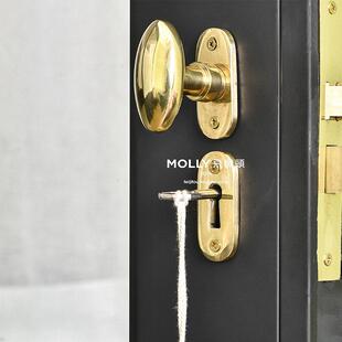 覆古纯铜门锁椭圆形两件式 锁室内房门化妆室家用黄铜锁含配件