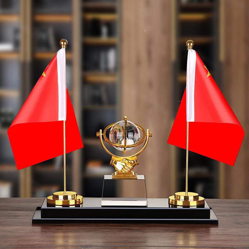 办公桌红笔旗摆件办公室高面档IIN装饰品老板文台收纳筒创意桌桌