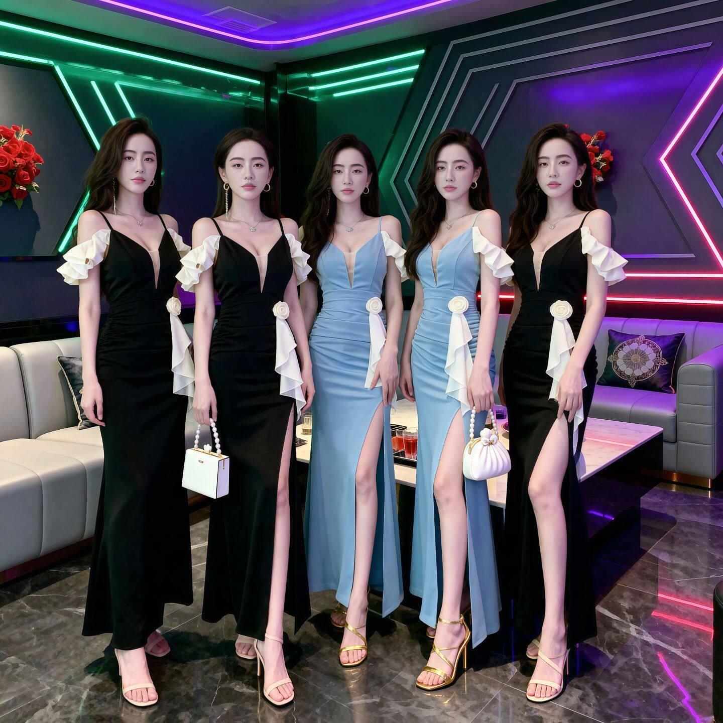 性感连衣裙女夜总会佳丽晚礼服按摩桑拿长裙子足疗技师工作服