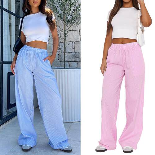 Women's striped wide leg pants and high waisted