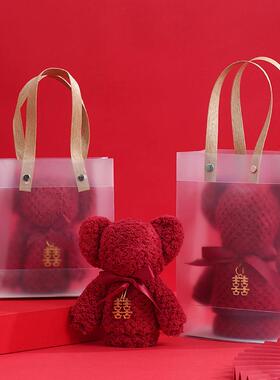结婚毛巾创意红色小熊毛巾喜铺结婚伴手礼回礼伴娘实用小礼品礼盒