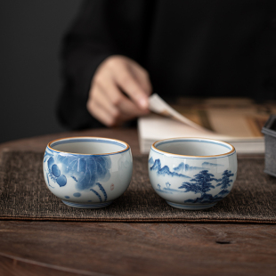 带礼盒 手绘个人功夫茶杯国潮风主人品茗杯工艺传承绘制荷花山水款