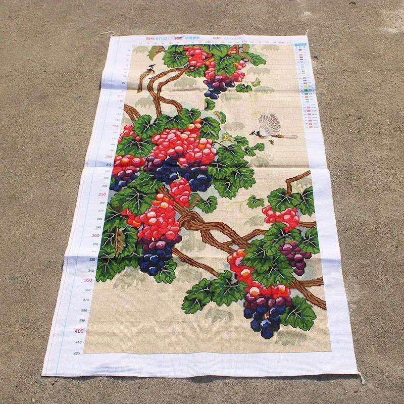 绣好的纯手工十字绣成品硕果累累葡萄竖版满绣玄关挂画不带框