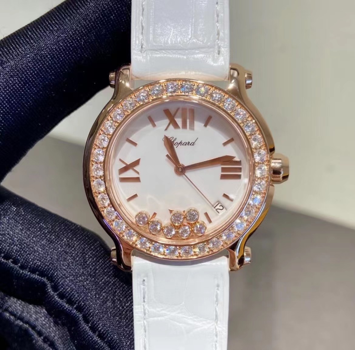 98新萧邦36mm快乐钻18k玫瑰金镶钻277473-5009自动机械36mm女表