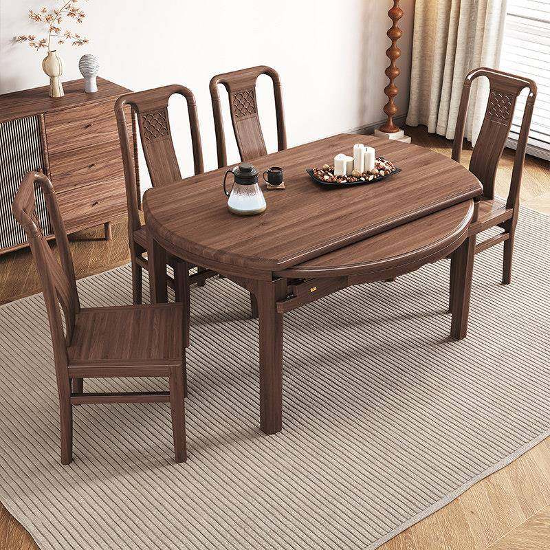 政府补贴黑胡桃木实木餐桌可折叠变形方圆两用简约桌椅带转盘组合,住宅家具,实木餐桌,淘宝优惠券,粉丝福利购,淘宝优惠卷