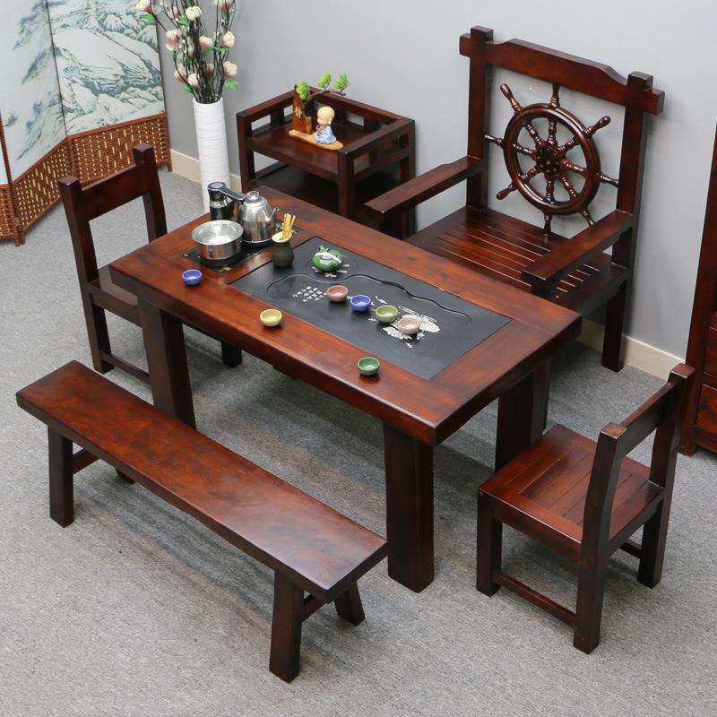 老船木茶桌椅组合实木茶几茶具套装一体阳台家用小户型功夫泡茶台