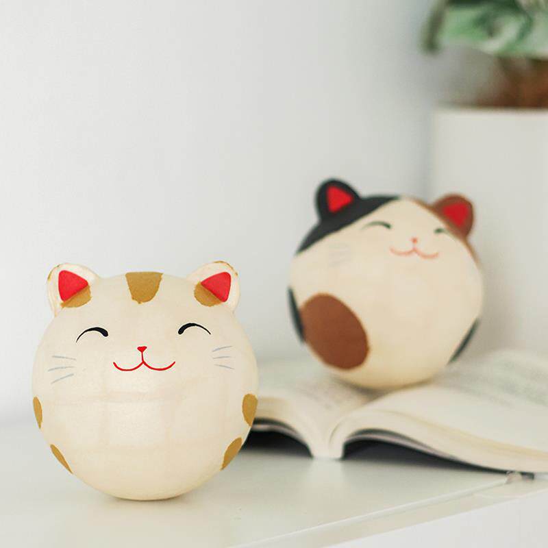 日本进口龙虎堂手作和纸可爱猫咪达摩不倒翁摆件创意车载摆件礼物