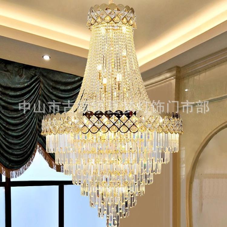 式楼空大吊别墅客厅中简约楼中楼跃层轻奢长XNX水复晶旋转楼梯灯