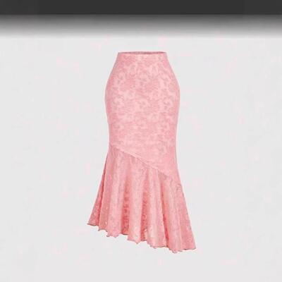 asymmetrical textured apricot mermaid midi skirt Elegant