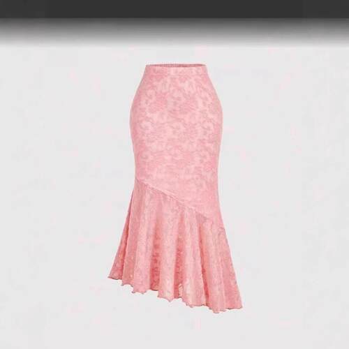 asymmetrical textured apricot mermaid midi skirt Elegant