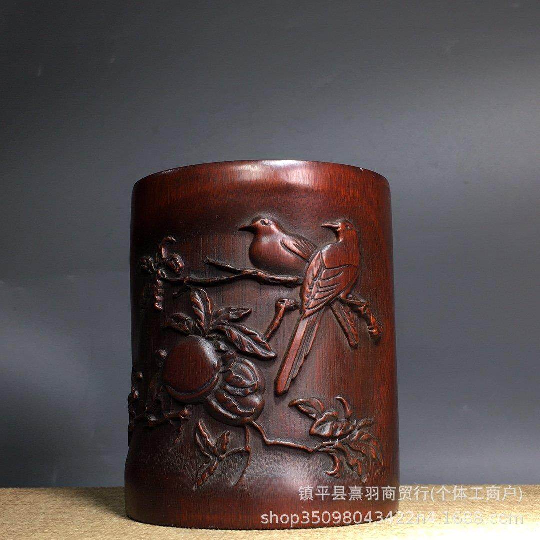 馆藏文案陈设大量仿古竹雕笔筒木雕手工雕刻漆器文具