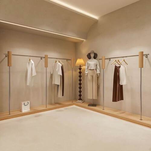 服装店展示架不锈钢彷原木色上墙陈列架女装店墙上侧挂货架挂衣架