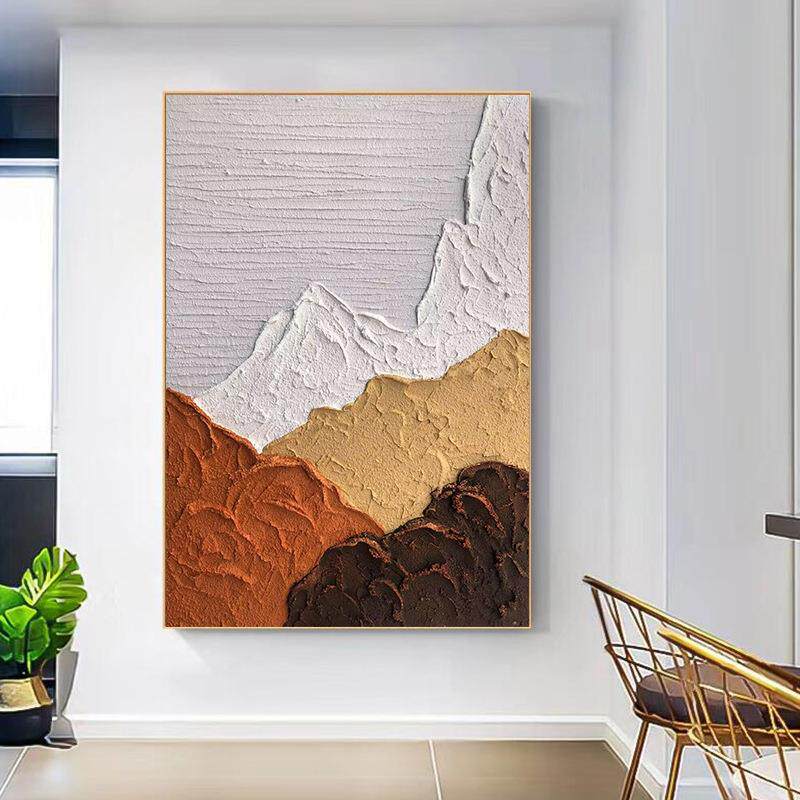 手绘油画纯手工橙色客厅抽象装饰画丙烯砂岩立体肌理玄关挂画落地