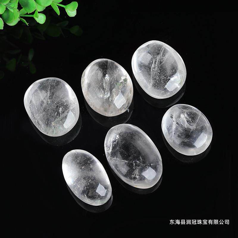 厂家天然白水晶原石随形打磨抛光把玩件白水晶手把件家居摆件