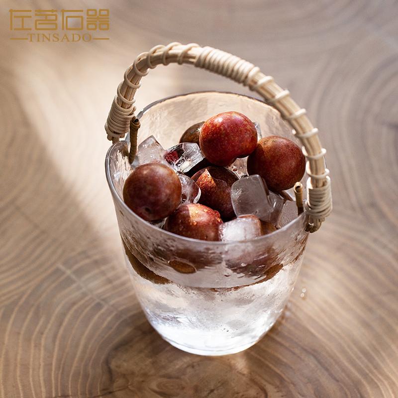 左茗右器小冰桶高颜值日式手提玻璃水果桶玻璃冰桶装冰块的冰酒桶